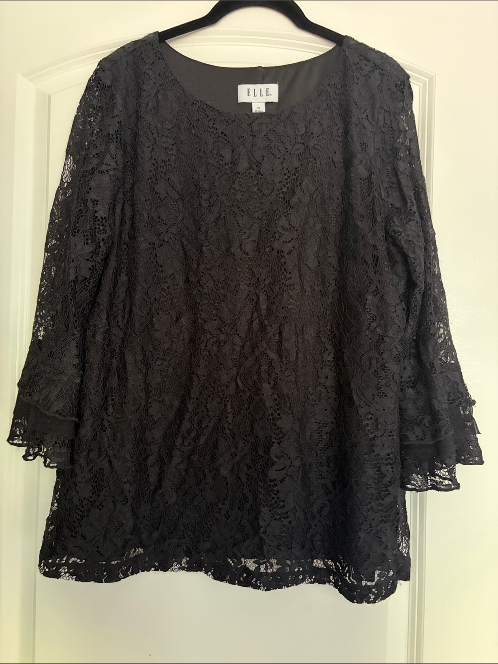 ELLE Black Lace Bell Sleeve Blouse